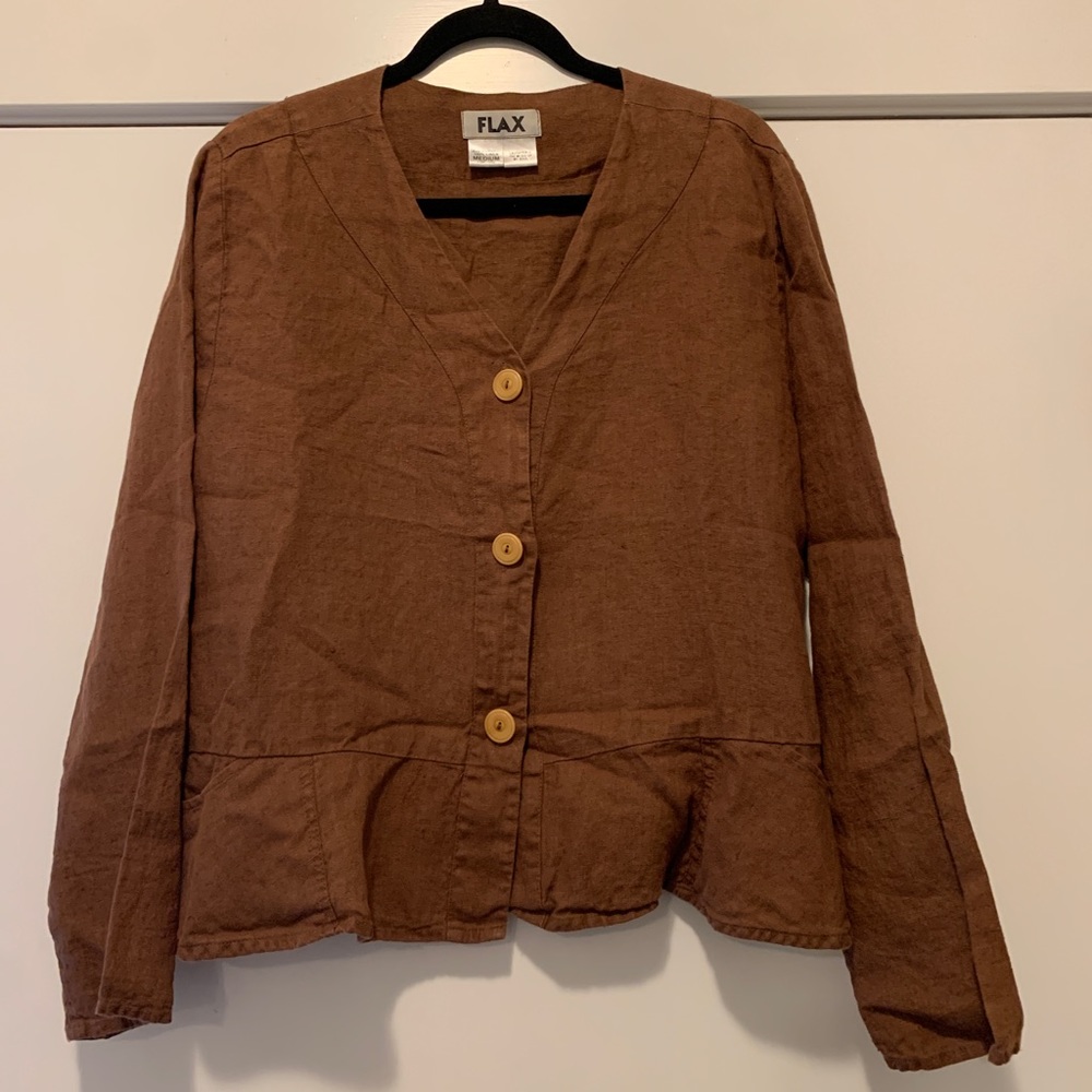 Flax Medium  Long Sleeve Three Button Jacket